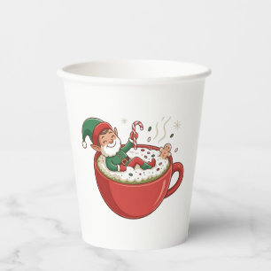 Funny Elf Taking Bathub on Matcha Drink Paper Cups