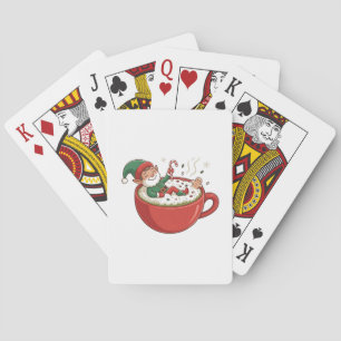 Funny Elf Taking Bathub on Matcha Drink Playing Cards