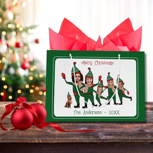 Funny Elf Your Family of Six Including Dog Green Large Gift Bag (Creator Uploaded)