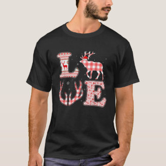 Funny Elk Lovers Xmas Red Plaid Reindeer Ugly Chri T-Shirt
