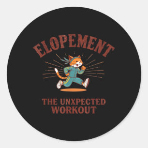 Funny Elopement Running Cat Wedding Humour Fitness Classic Round Sticker