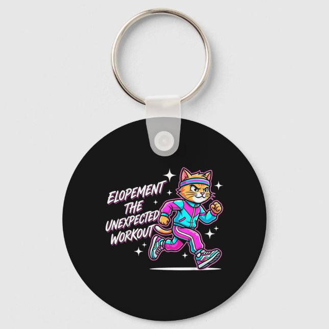 Funny Elopement The Unexpected Workout Retro Cat Key Ring (Front)
