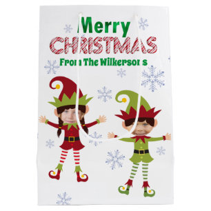Funny Elves Custom Kids Photos Merry Christmas Medium Gift Bag
