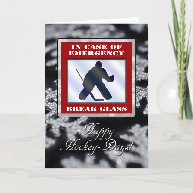 Funny Emergency Goalie Hockey Christmas Card (Front)