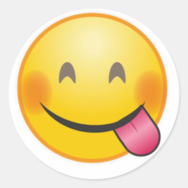 Funny Emoji face savouring delicious food yellow Classic Round Sticker (Front)