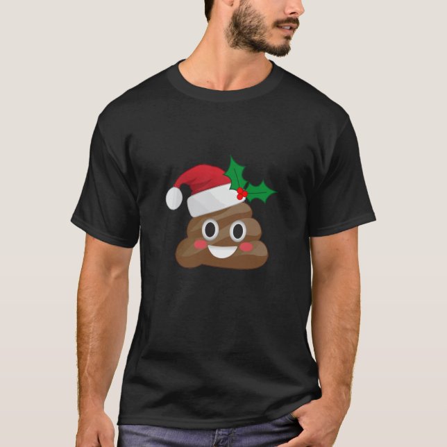 Funny Emoji Santa Hat Christmas Poop Shirt for Kid (Front)