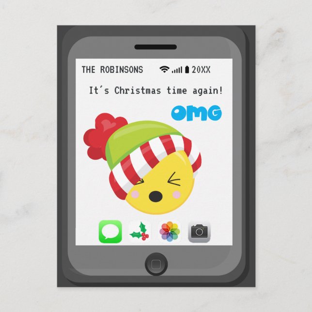 Funny Emoji themed Happy Christmas Greetings Announcement Postcard (Front)