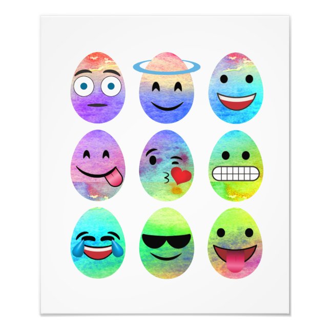 Funny Emojis, Easter Emoji Eggs, Emoticon Egg Photo Print (Front)