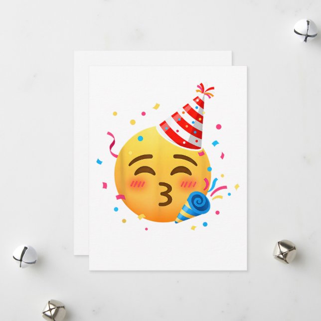 Funny Emoticon Party Holiday Card (Front/Back In Situ)