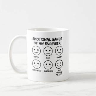 Funny Emotional Range Of An Engineer Fan Faces Coffee Mug