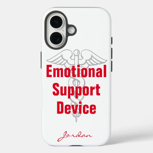 Funny Emotional Support Device with Name White Case-Mate iPhone Case (Back)