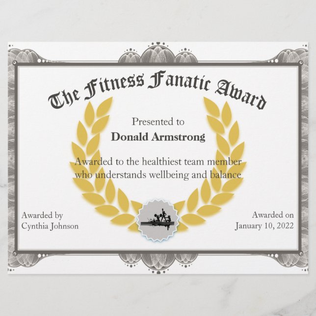 Funny Employee Award - Fitness Fanatic (Front)