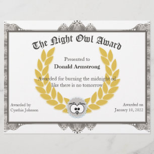 Funny Employee Award - Night Owl