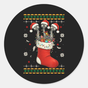 Funny Emu Bird In Xmas Socks Lights Christmas  Classic Round Sticker