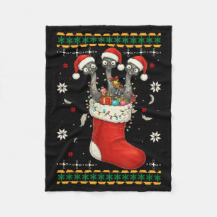 Funny Emu Bird In Xmas Socks Lights Christmas  Fleece Blanket