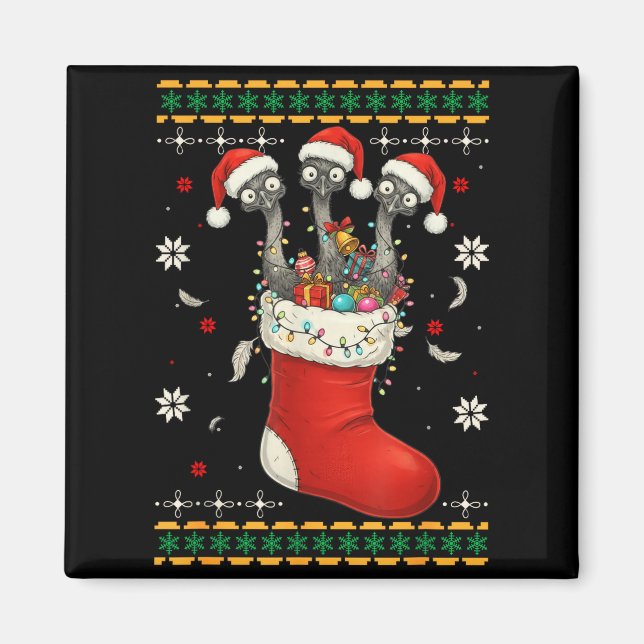 Funny Emu Bird In Xmas Socks Lights Christmas  Magnet (Front)