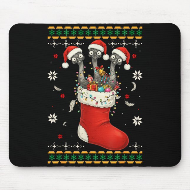 Funny Emu Bird In Xmas Socks Lights Christmas  Mouse Mat (Front)