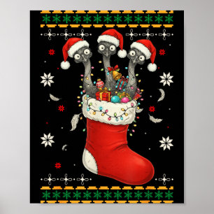 Funny Emu Bird In Xmas Socks Lights Christmas  Poster