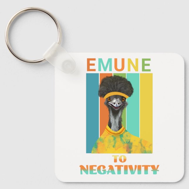 Funny Emu Bird Pun - Emune to Negativity  Key Ring (Front)