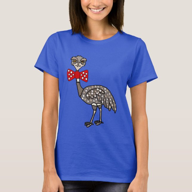 Funny Emu wearing red Bow tie Cartoon T-Shirt (Front)
