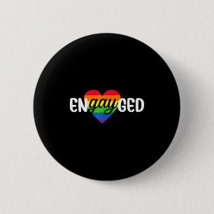 Funny Engayged Gay Couple Engagement Party Rainbow 6 Cm Round Badge