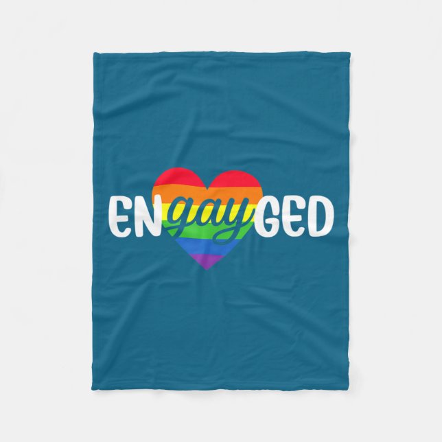 Funny Engayged Gay Couple Engagement Party Rainbow Fleece Blanket (Front)