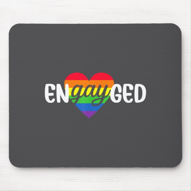 Funny Engayged Gay Couple Engagement Party Rainbow Mouse Mat (Front)