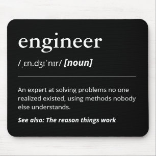 Funny Engineer Definition Gift Minimalist Black Mouse Mat