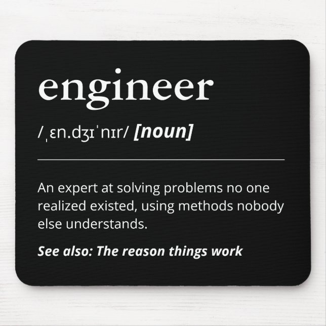 Funny Engineer Definition Gift Minimalist Black Mouse Mat (Front)