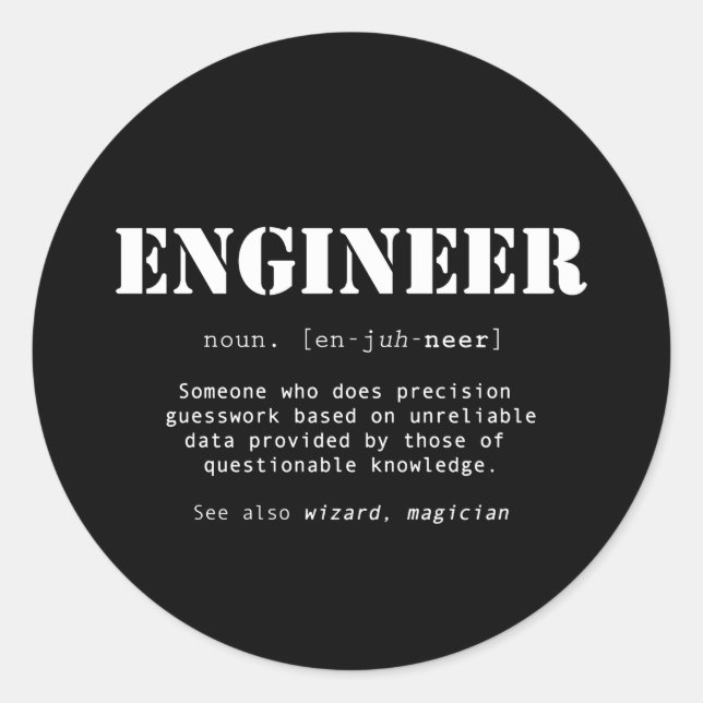 Funny Engineer Dictionary Definition Classic Round Sticker (Front)