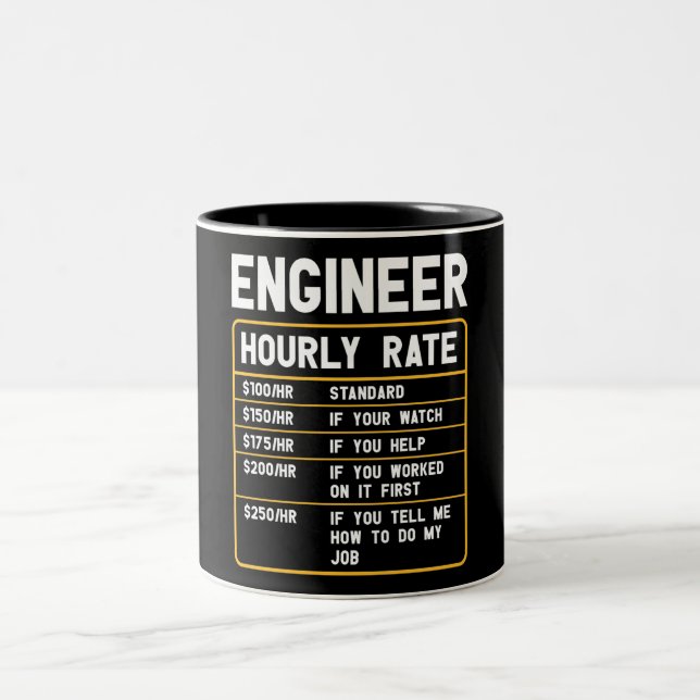 Funny Engineer Hourly Rate Two-Tone Coffee Mug (Center)