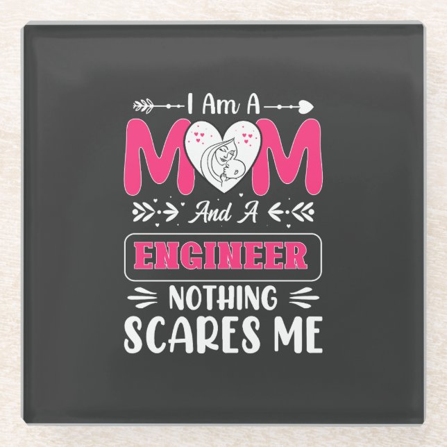 Funny Engineer Mum, Engineer Mum Glass Coaster (Front)