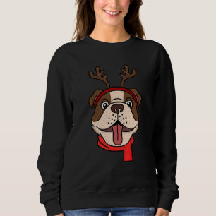 Funny English Bulldog Christmas Reindeer Antlers X Sweatshirt