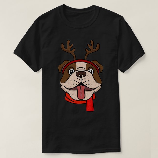 Funny English Bulldog Christmas Reindeer Antlers X T-Shirt (Design Front)