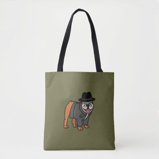 Funny English Bulldog Detective Tote Bag (Front)
