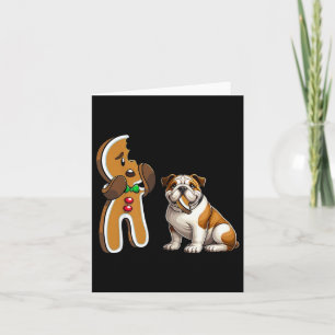 Funny English Bulldog Dog Biting Gingerbread Merry Card