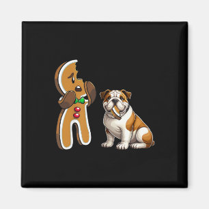 Funny English Bulldog Dog Biting Gingerbread Merry Magnet