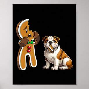 Funny English Bulldog Dog Biting Gingerbread Merry Poster
