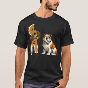 Funny English Bulldog Dog Biting Gingerbread Merry T-Shirt