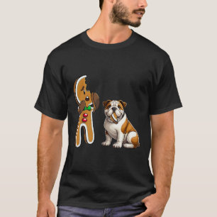 Funny English Bulldog Dog Biting Gingerbread Merry T-Shirt