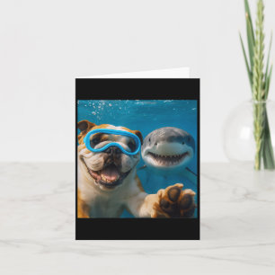 Funny English Bulldog Dog Selfie With Shark Ocean  Card