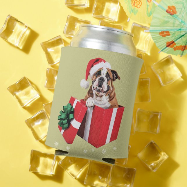 Funny English Bulldog Dog Tree Christmas Lights  Can Cooler (In Situ Summer)