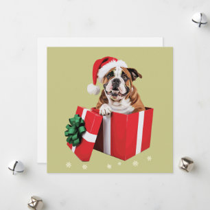 Funny English Bulldog Dog Tree Christmas Lights  Holiday Card