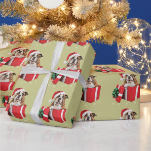 Funny English Bulldog Dog Tree Christmas Lights  Wrapping Paper