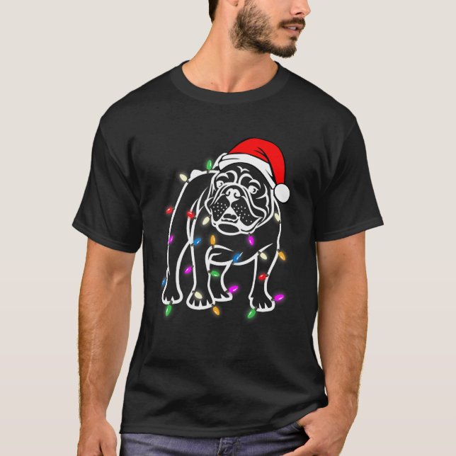 Funny English Bulldog Dog Tree Christmas Lights Xm T-Shirt (Front)