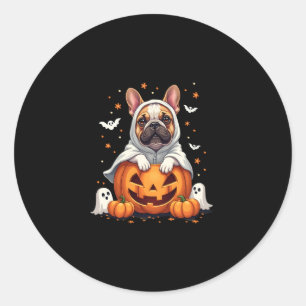 Funny English Bulldog Ghost Boo Halloween Womens M Classic Round Sticker