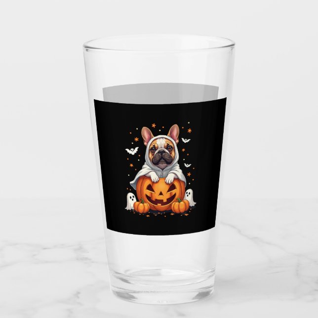 Funny English Bulldog Ghost Boo Halloween Womens M Glass (Front)