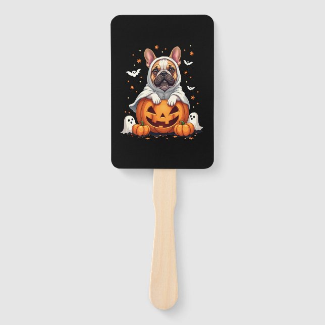 Funny English Bulldog Ghost Boo Halloween Womens M Hand Fan (Front)