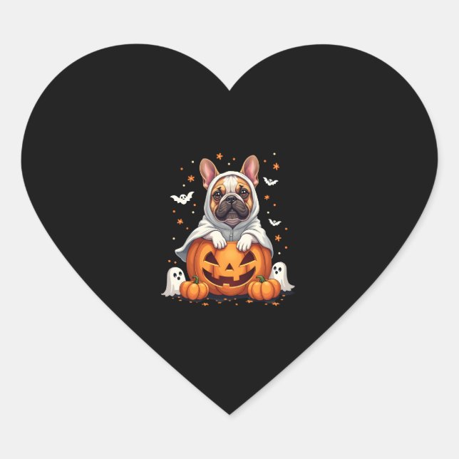 Funny English Bulldog Ghost Boo Halloween Womens M Heart Sticker (Front)