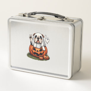 Funny English Bulldog Ghost Boo Halloween Womens M Metal Lunch Box